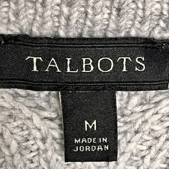 Talbots Cable Knit Sweater Rolled High Neck - Gray/White - M - Picture 7 of 7